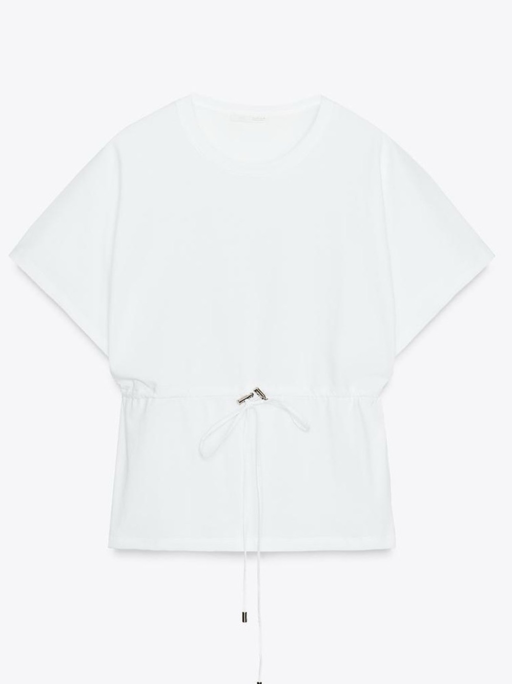 Zara Women's Drawstring Waist Short Sleeve Top - White tshirt - Picture 7 of 11